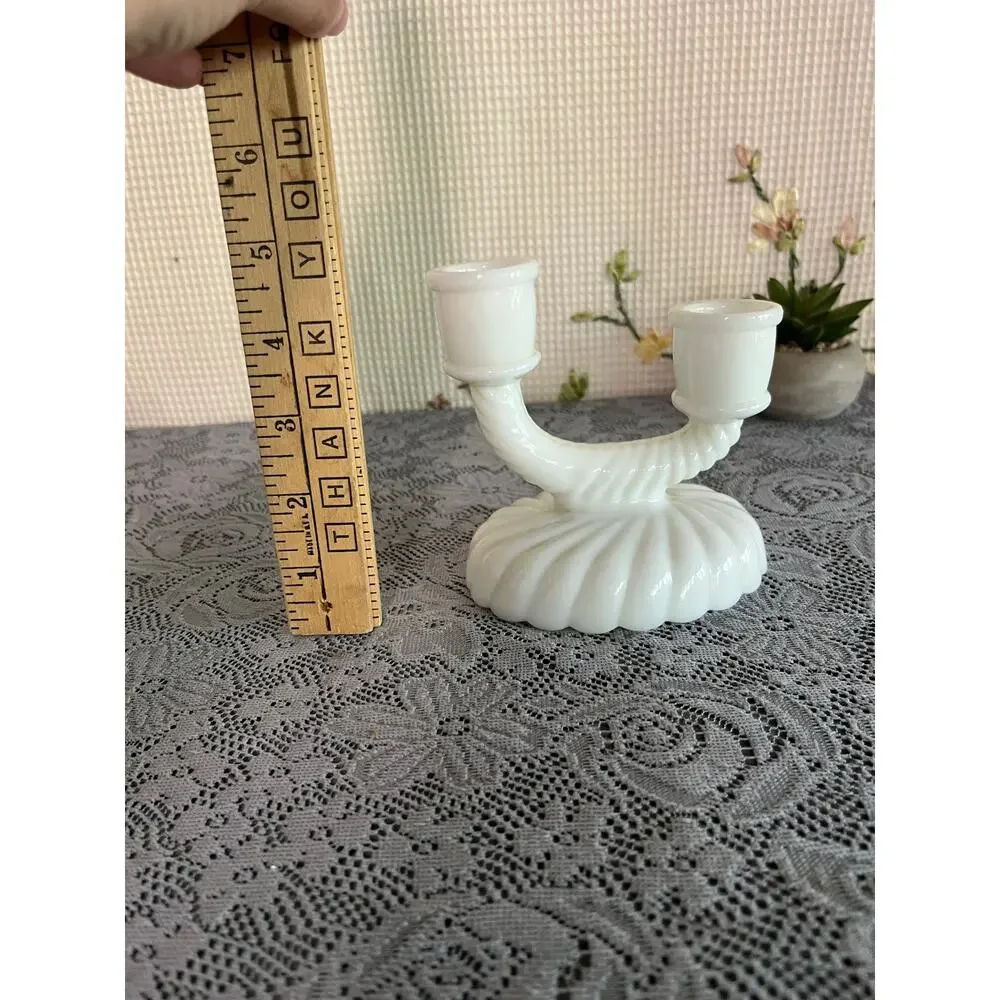 Westmoreland Milk Glass Double Candle Holder Swirl Shell 2 Light WG Mark Vintage
